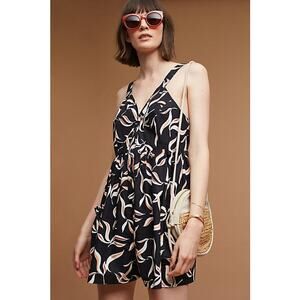 Anthropologie Hei Hei Palma Black Leaf Print Button Front Romper Size Small